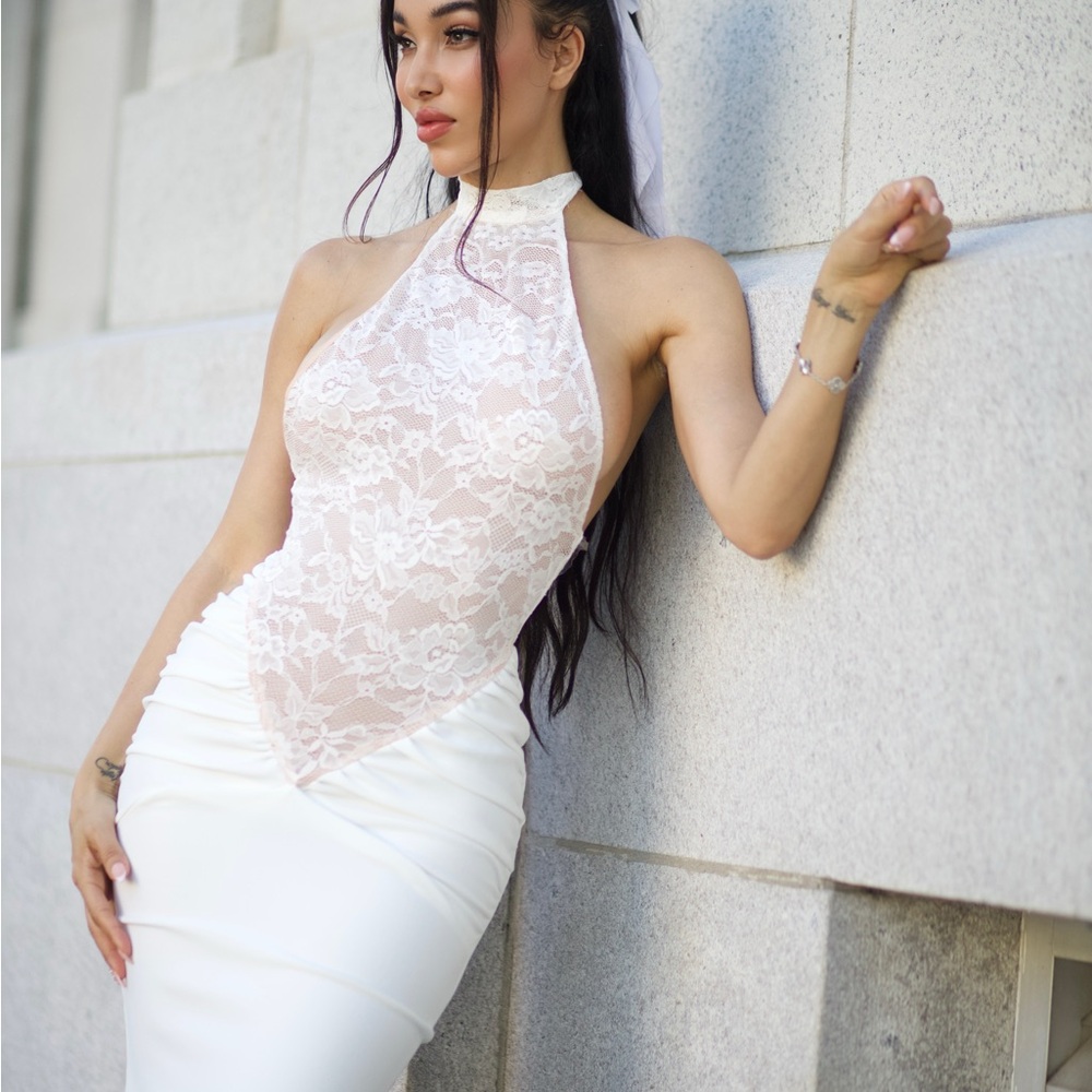 Fashion Nova Elegant White Lace Backless Dress